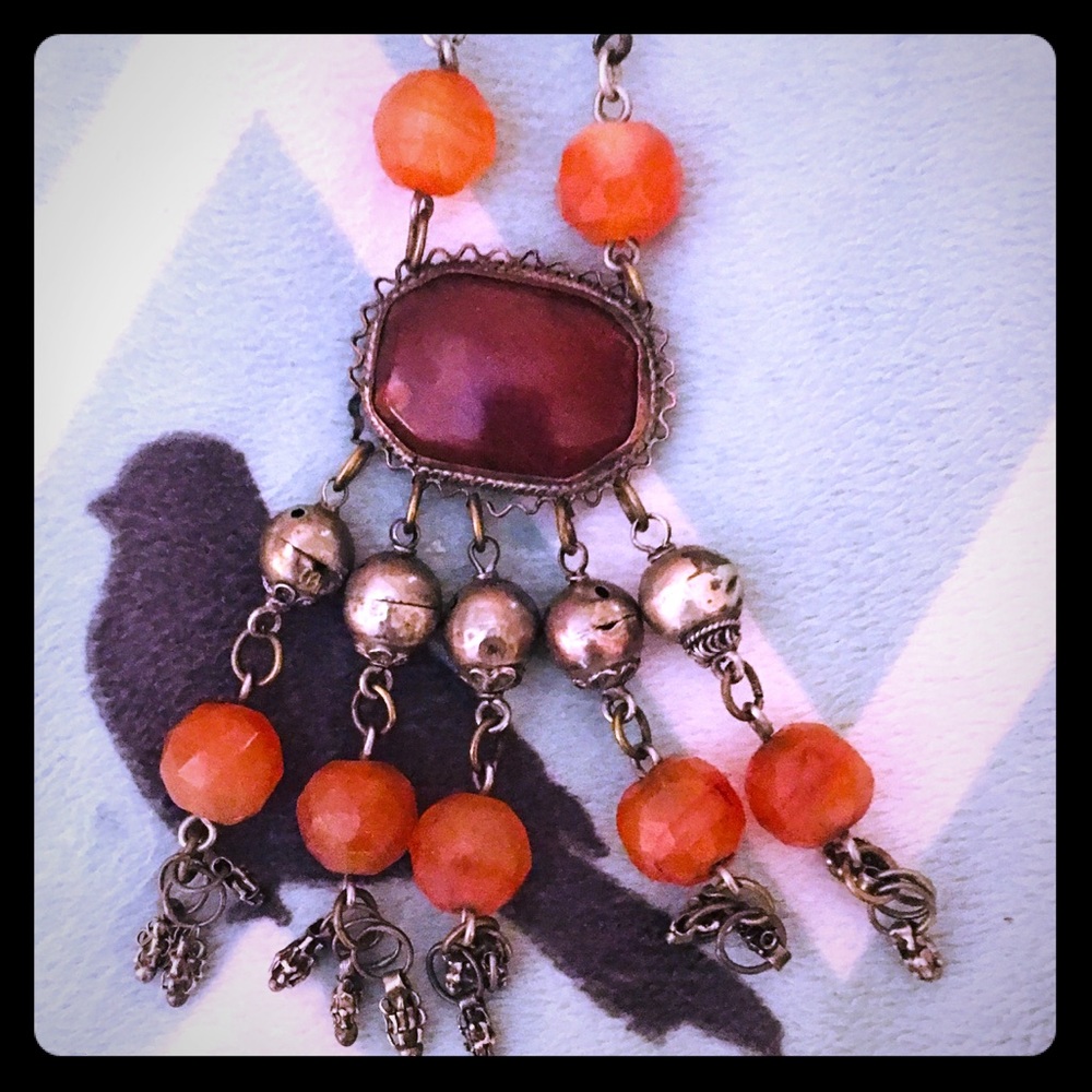 Vintage Silver Art Deco Gemstone on Long Necklace